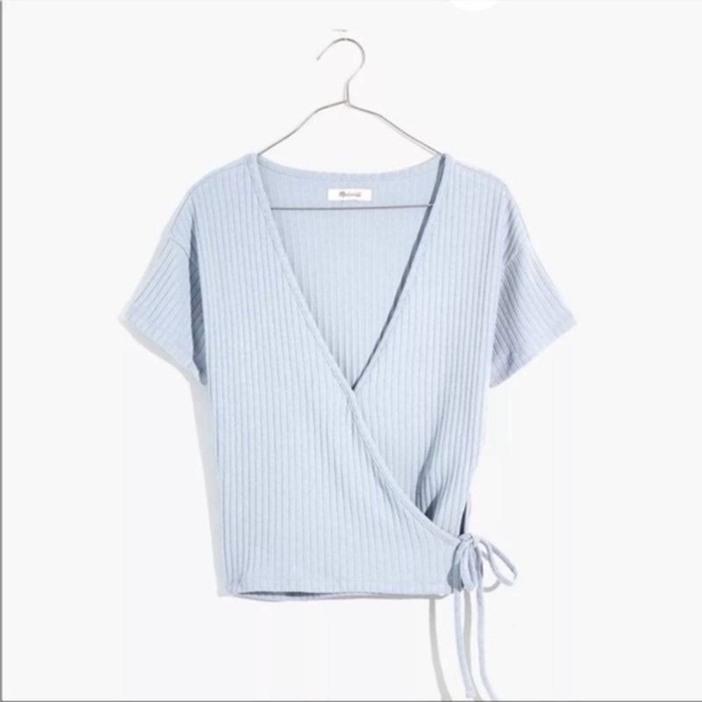 Madewell light blue knit wrap top